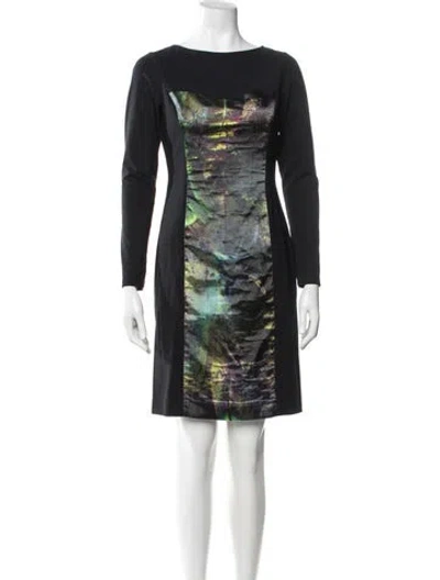 Pre-owned Teri Jon Graphic Print Knee-length Dress In Blue