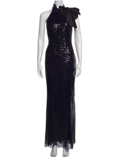 Pre-owned Teri Jon Halterneck Long Dress In Black