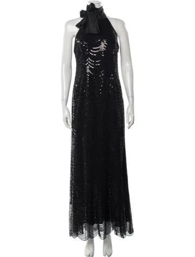 Pre-owned Teri Jon Halterneck Long Dress In Black