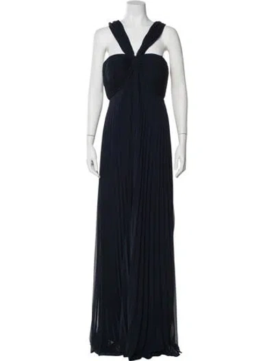 Pre-owned Teri Jon Halterneck Long Dress In Blue