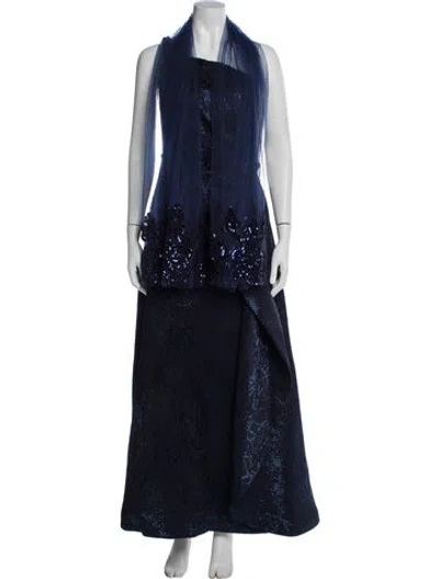 Pre-owned Teri Jon Halterneck Long Dress In Blue