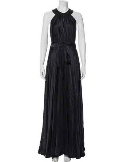 Pre-owned Teri Jon Halterneck Long Dress In Blue