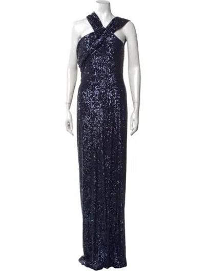 Pre-owned Teri Jon Halterneck Long Dress W/ Tags In Blue