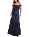 Teri Jon By Rickie Freeman Jacquard Gown In Gold