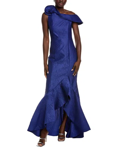 Teri Jon Jacquard Gown In Blue
