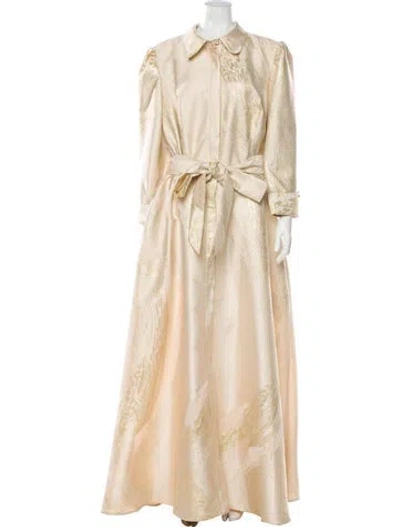 Pre-owned Teri Jon Jacquard Long Dress In Gold