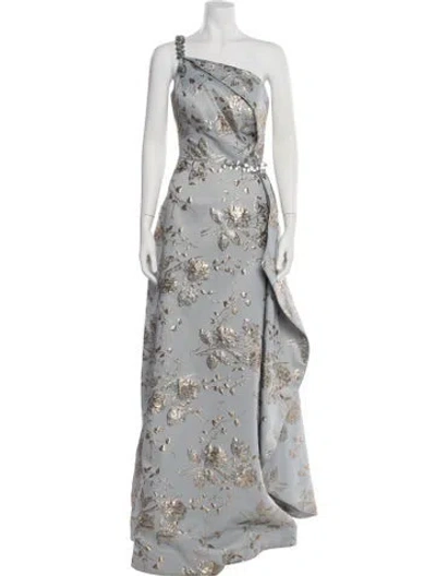 Pre-owned Teri Jon Jacquard Long Dress In Gray