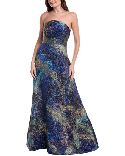 Teri Jon Jacquard Starburst Pattern Gown In Multi