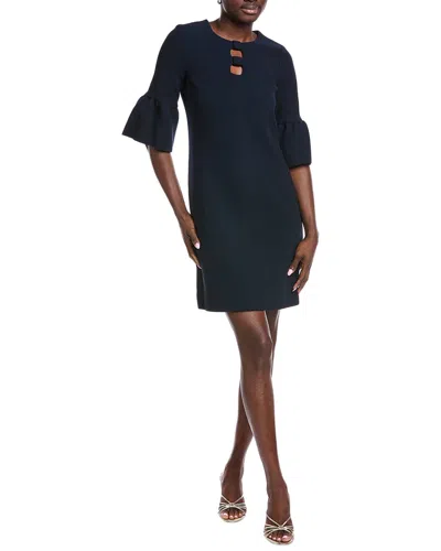 TERI JON KEYHOLE FLOUNCE WOOL SHEATH DRESS