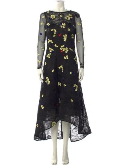 Pre-owned Teri Jon Lace Long Dress In Black