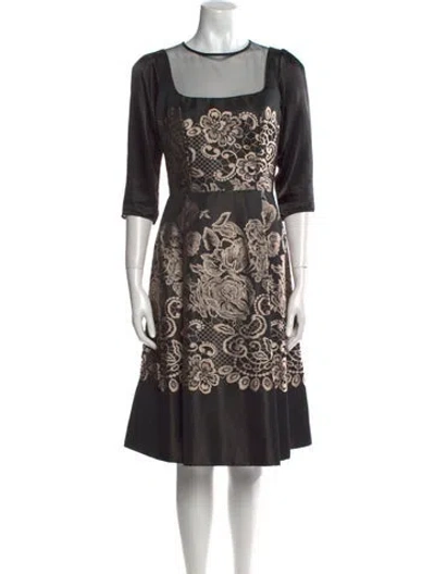 Pre-owned Teri Jon Lace Pattern Knee-length Dress In Black