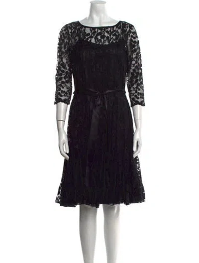 Pre-owned Teri Jon Lace Pattern Knee-length Dress In Black