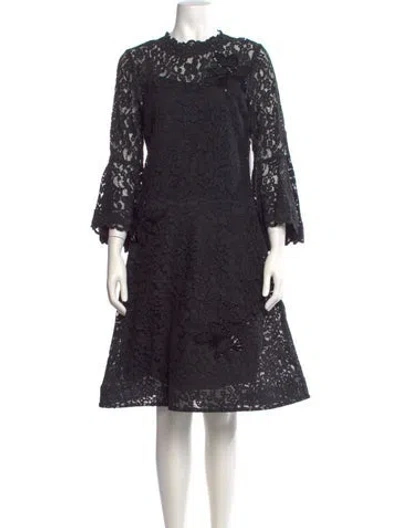 Pre-owned Teri Jon Lace Pattern Knee-length Dress In Black