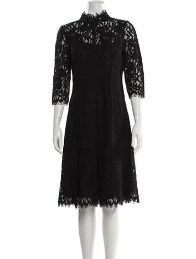 Pre-owned Teri Jon Lace Pattern Knee-length Dress In Black