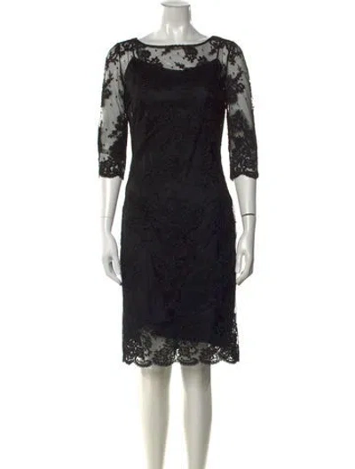 Pre-owned Teri Jon Lace Pattern Knee-length Dress In Black