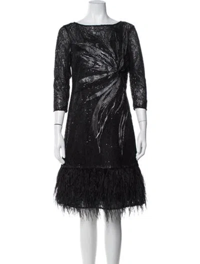 Pre-owned Teri Jon Lace Pattern Knee-length Dress In Black