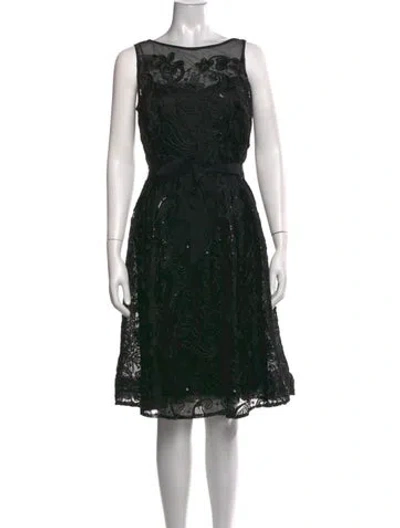 Pre-owned Teri Jon Lace Pattern Knee-length Dress In Black/blue