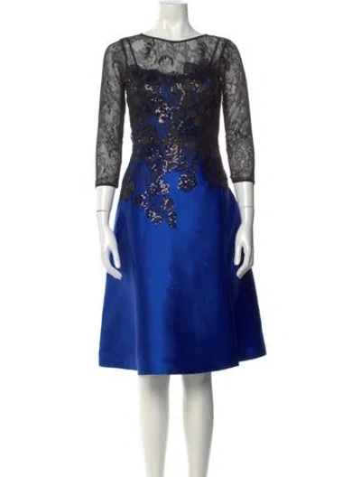 Pre-owned Teri Jon Lace Pattern Knee-length Dress In Blue