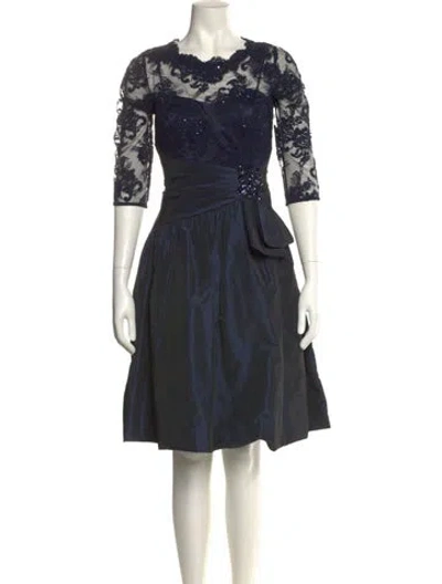 Pre-owned Teri Jon Lace Pattern Knee-length Dress In Blue