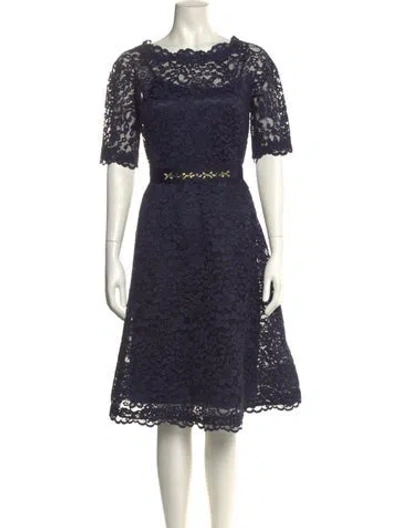 Pre-owned Teri Jon Lace Pattern Knee-length Dress In Blue