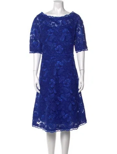 Pre-owned Teri Jon Lace Pattern Knee-length Dress In Blue