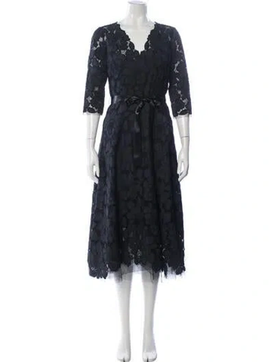 Pre-owned Teri Jon Lace Pattern Knee-length Dress In Blue