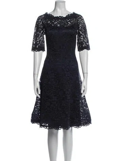 Pre-owned Teri Jon Lace Pattern Knee-length Dress In Blue