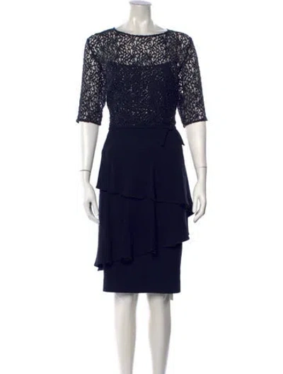Pre-owned Teri Jon Lace Pattern Knee-length Dress In Blue