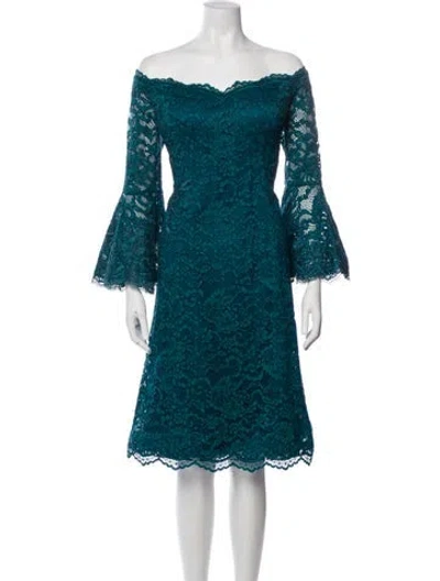 Pre-owned Teri Jon Lace Pattern Knee-length Dress In Green