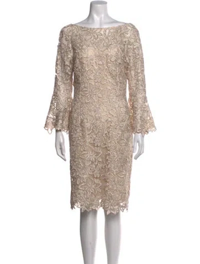 Pre-owned Teri Jon Lace Pattern Knee-length Dress In Metallic/neutrals
