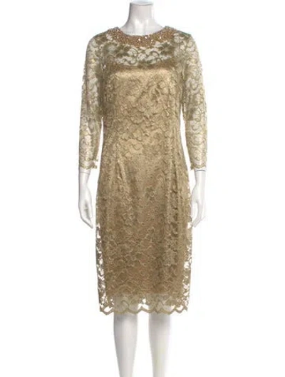 Pre-owned Teri Jon Lace Pattern Knee-length Dress In Neutral