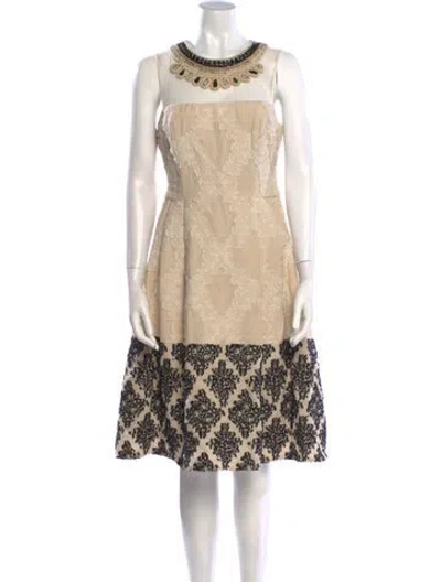 Pre-owned Teri Jon Lace Pattern Knee-length Dress In Neutral