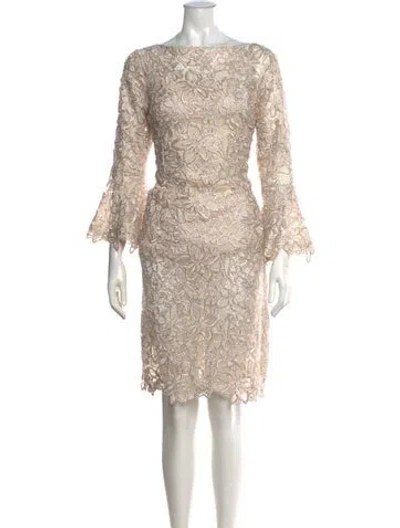 Pre-owned Teri Jon Lace Pattern Knee-length Dress In Neutral