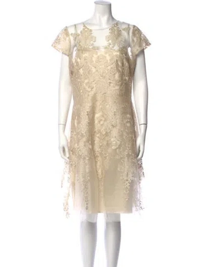 Pre-owned Teri Jon Lace Pattern Knee-length Dress In Neutrals