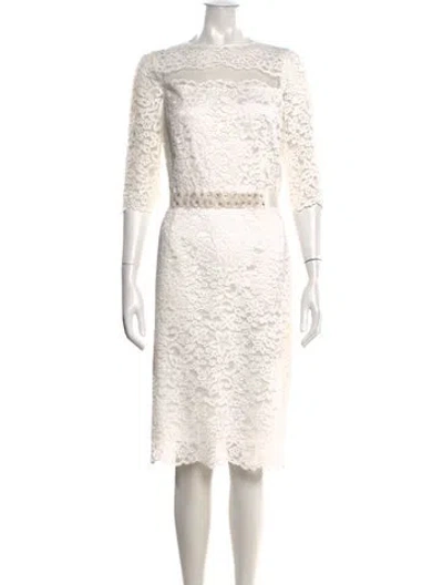 Pre-owned Teri Jon Lace Pattern Knee-length Dress In Neutrals