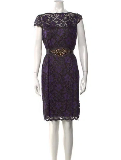 Pre-owned Teri Jon Lace Pattern Knee-length Dress In Purple