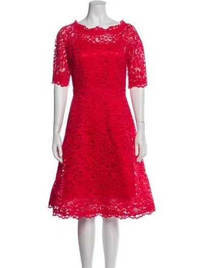 Pre-owned Teri Jon Lace Pattern Knee-length Dress In Red