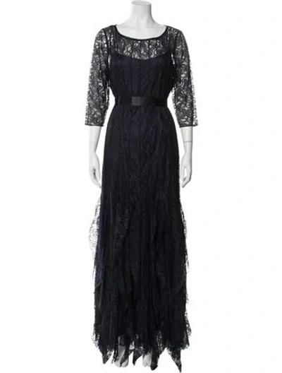 Pre-owned Teri Jon Lace Pattern Long Dress In Black