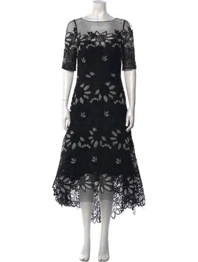 Pre-owned Teri Jon Lace Pattern Long Dress In Black