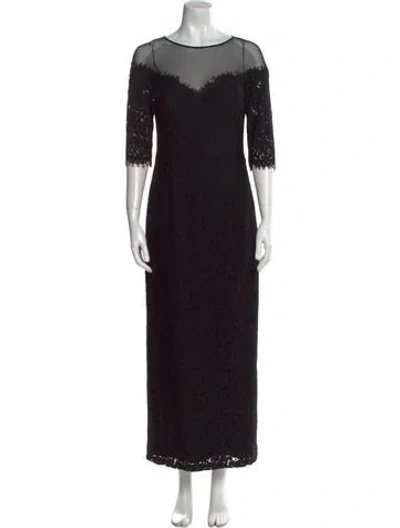 Pre-owned Teri Jon Lace Pattern Long Dress In Black
