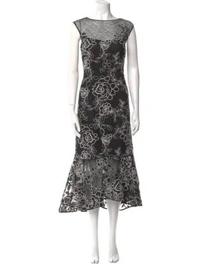 Pre-owned Teri Jon Lace Pattern Long Dress In Black