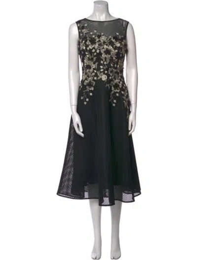 Pre-owned Teri Jon Lace Pattern Long Dress In Black