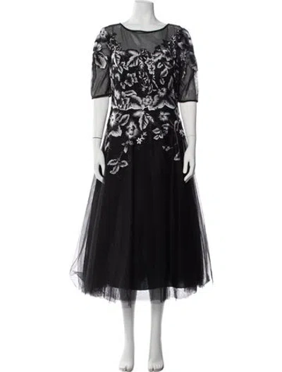 Pre-owned Teri Jon Lace Pattern Long Dress In Black