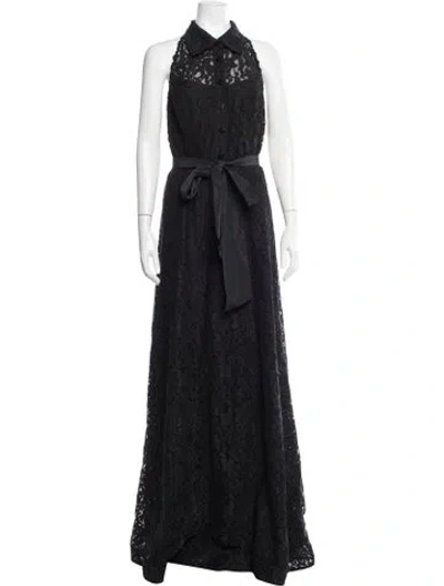 Pre-owned Teri Jon Lace Pattern Long Dress In Black