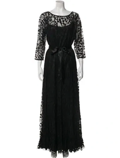 Pre-owned Teri Jon Lace Pattern Long Dress In Black