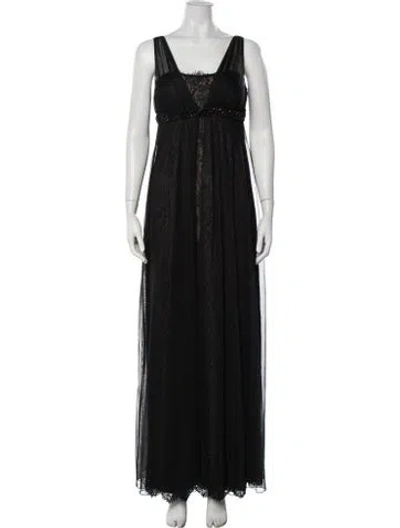 Pre-owned Teri Jon Lace Pattern Long Dress In Black