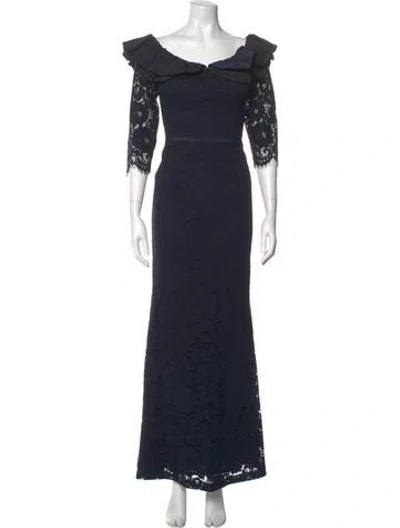 Pre-owned Teri Jon Lace Pattern Long Dress In Blue