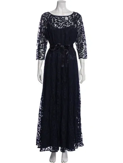 Pre-owned Teri Jon Lace Pattern Long Dress In Blue