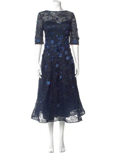 Pre-owned Teri Jon Lace Pattern Long Dress In Blue