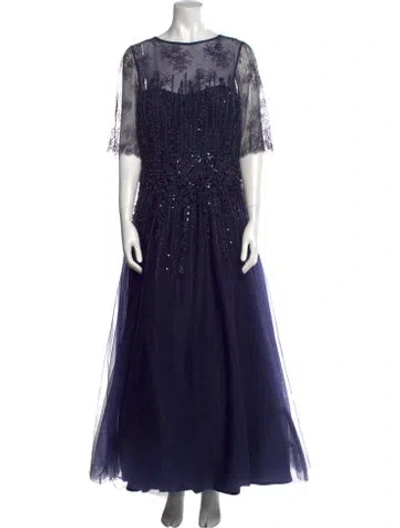 Pre-owned Teri Jon Lace Pattern Long Dress In Blue